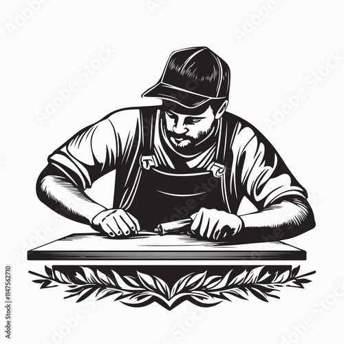 Carpenter Working Home Garage Images vector isolated on white background.