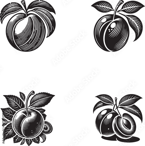 Elegant Plum Silhouettes Collection - Black and White Vector Designs