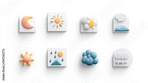 Colorful Weather Icons Collection on a Minimalist Background