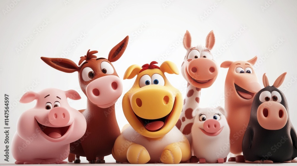 Obraz premium Colorful Cartoon Farm Animals Collection with Fun Expressions