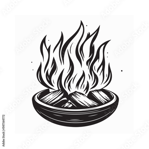 Fire pit with glowing flames image vector isolated on white background