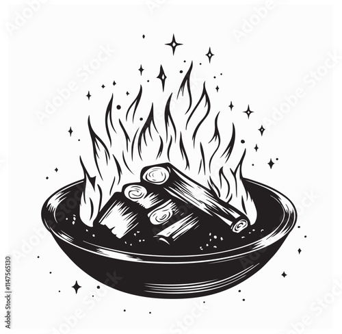 Fire pit with glowing flames image vector isolated on white background