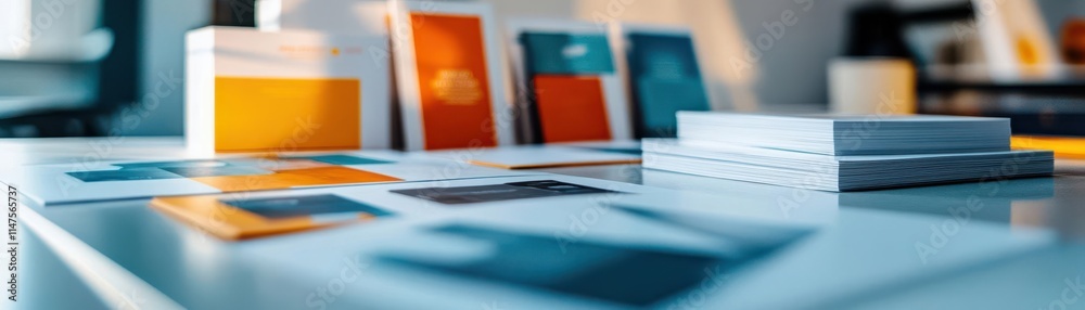 © ImagePulse - Tight shot of a glossy branding document with printed mockups of product packaging designs