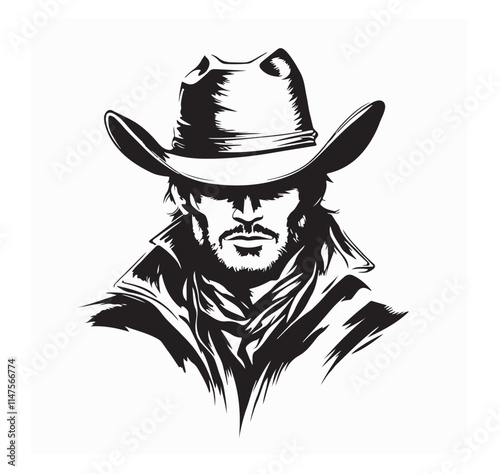 Cowboy Face Vector Image. Cowboy Silhouette Vector Images