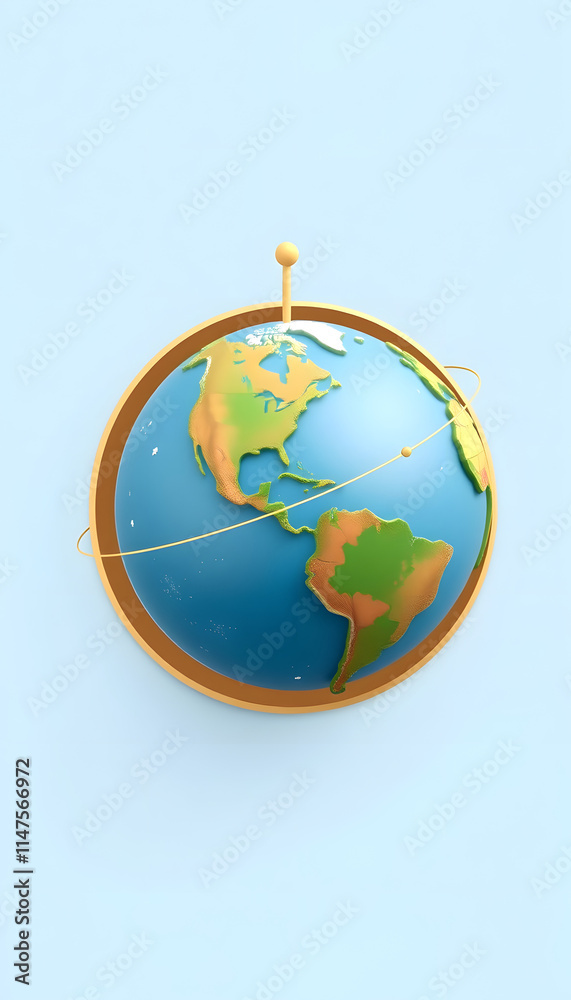 Naklejka premium earth rotation diagram with pole and equator. 3D Illustration, vector style, with white tones