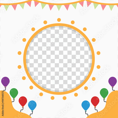 Twibbon Colorful Party Frame with Balloons and Transparent Center for Personal Text