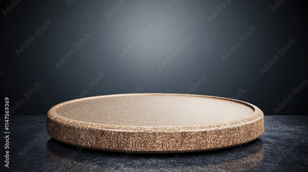 Round Wooden Display Stand On Dark Surface Round Wooden Display Stand On Dark Surface