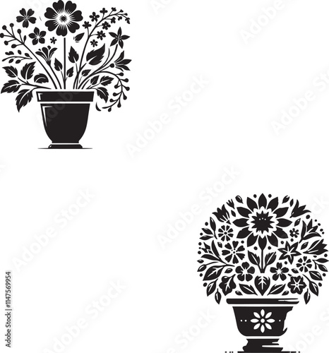 Flowers port black and white silhouette assets in vector farm  