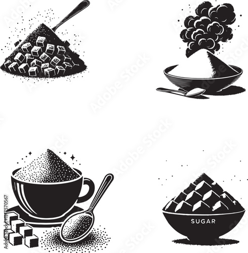 Sugar black and white silhouette assets in vector farm 