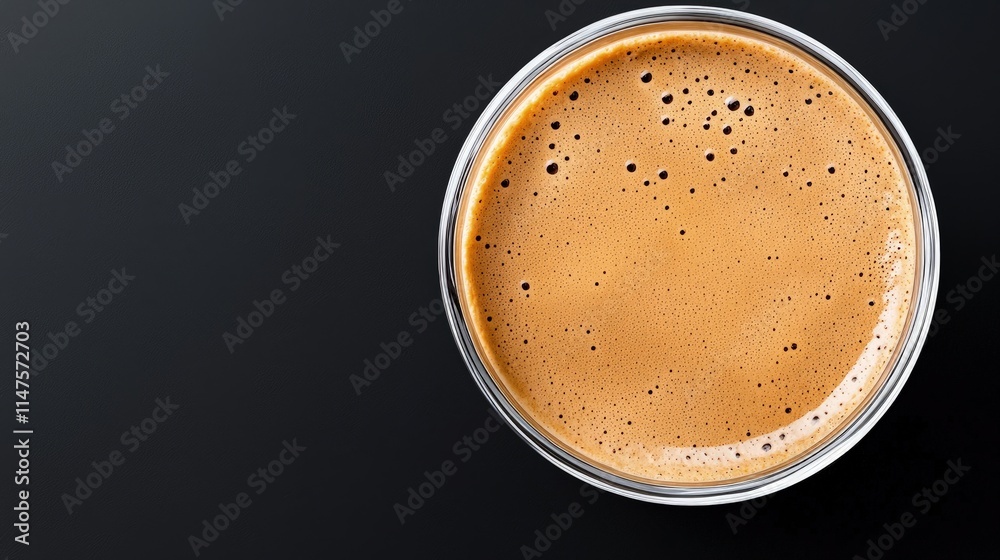 Top view of a cup of espresso coffee with crema on a dark background. Top view of a cup of espresso coffee with crema on a dark background.