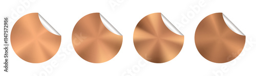 Copper label sticker tag. Bronze round vector icon. Hologram coin prize seal, metal price stamp badge. Sale emblem circle design, banner brown gradient plate. New offer award 3d button premium paper