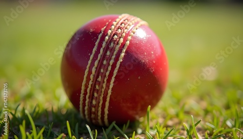 cricket ball on green grass photo