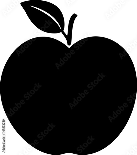 Whole apple flat icon.
Apple with leaves.
Isolated apple black silhouette vector.
Transparent background.