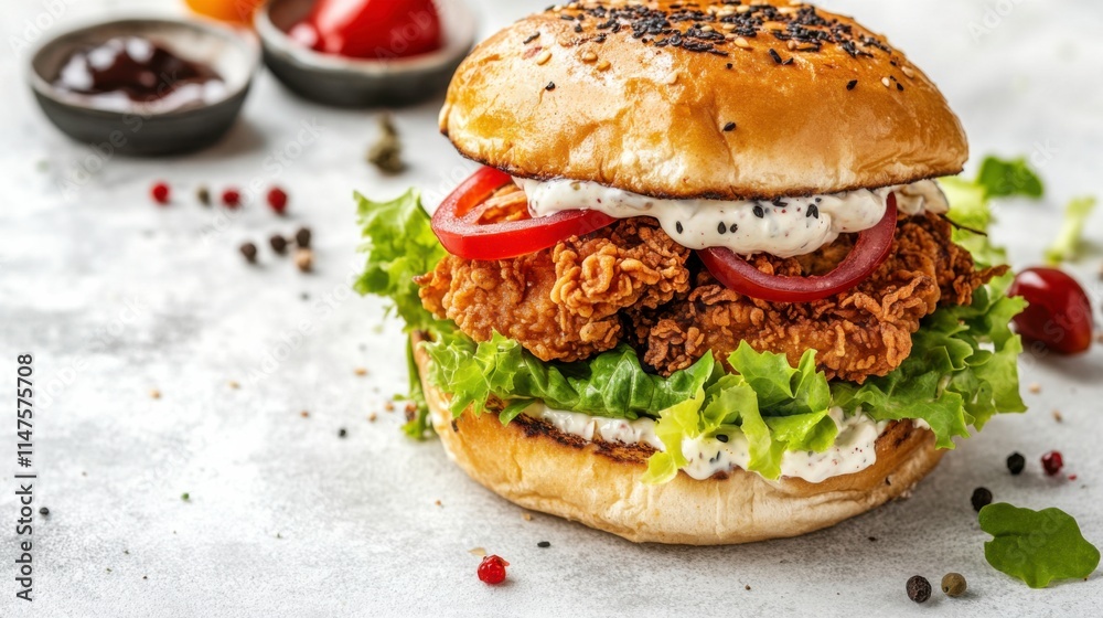 Crispy Fried Chicken Burger on Soft Brioche Bun Crispy Fried Chicken Burger on Soft Brioche Bun