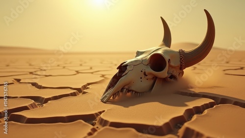 Wallpaper Mural Desert Scenery with Animal Skull on Cracked Earth at Sunset

 Torontodigital.ca