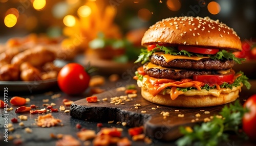 restaurant, gourmet, hamburgers, artisanal, pizzas, grilled, chicken, sausages, vibrant, backdrop, orange, brown, food, menu, delicious, savory, culinary, dining, cuisine, tasty, elegant, graphic