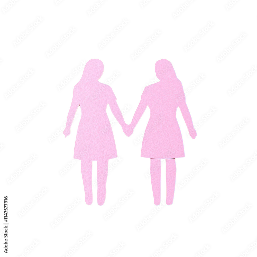 Two stylized figures in pink dresses holding hands, representing friendship or partnership. Two stylized figures in pink dresses holding hands, representing friendship or partnership.