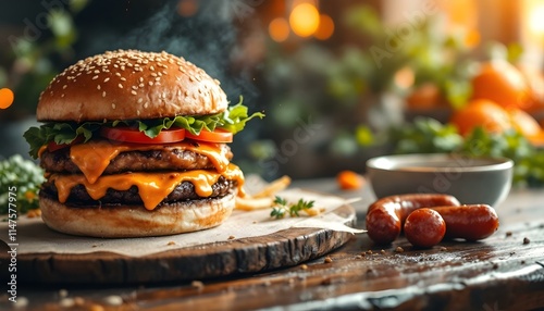 restaurant, gourmet, hamburgers, artisanal, pizzas, grilled, chicken, sausages, vibrant, backdrop, orange, brown, food, menu, delicious, savory, culinary, dining, cuisine, tasty, elegant, graphic photo