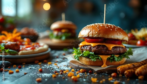 restaurant, gourmet, hamburgers, artisanal, pizzas, grilled, chicken, sausages, vibrant, backdrop, orange, brown, food, menu, delicious, savory, culinary, dining, cuisine, tasty, elegant, graphic photo