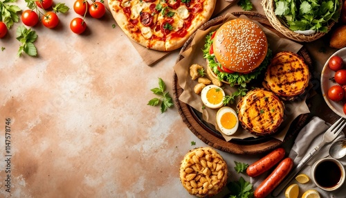 restaurant, gourmet, hamburgers, artisanal, pizzas, grilled, chicken, sausages, vibrant, backdrop, orange, brown, food, menu, delicious, savory, culinary, dining, cuisine, tasty, elegant, graphic photo