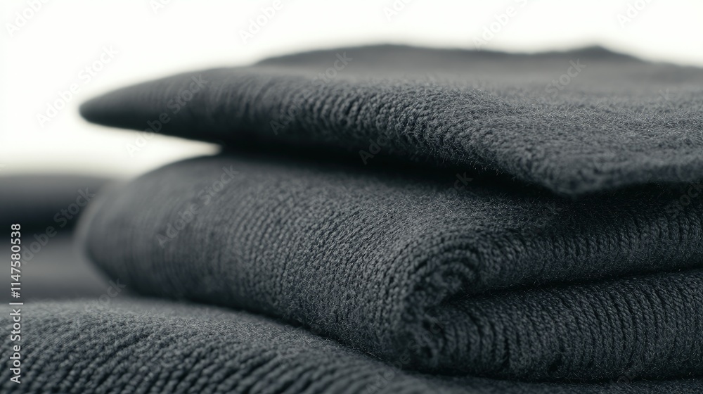 Stack of dark gray soft towels, close-up. Stack of dark gray soft towels, close-up.