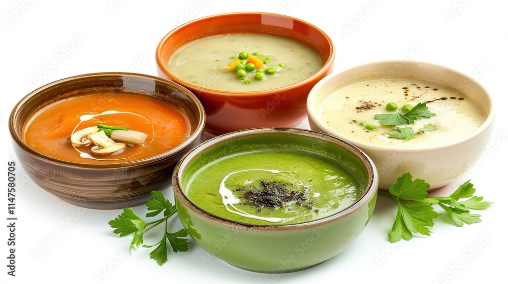 The Appealing Vegetable Soup Isolated on White Background: A Hearty and Nourishing Dish Presented with Visual Charm. The Appealing Vegetable Soup Isolated on White Background: A Hearty and Nourishing Dish Presented with Visual Charm.