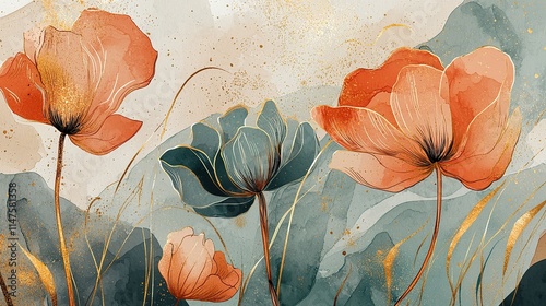 Boho floral poster with empty space. Boho concept horizontal banner