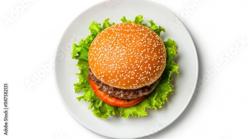 Wallpaper Mural Freshly Made Hamburger with Lettuce and Tomato on White Plate Torontodigital.ca