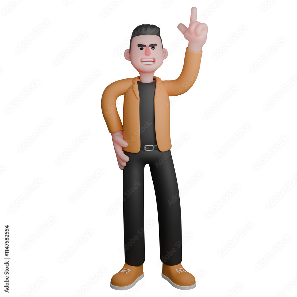 Professional Film Director Cartoon Creative 3D Character. A male director stands with his left hand pointing up, and his right hand is on his waist. Illustration Design Professional Film Director Cartoon Creative 3D Character. A male director stands with his left hand pointing up, and his right hand is on his waist. Illustration Design