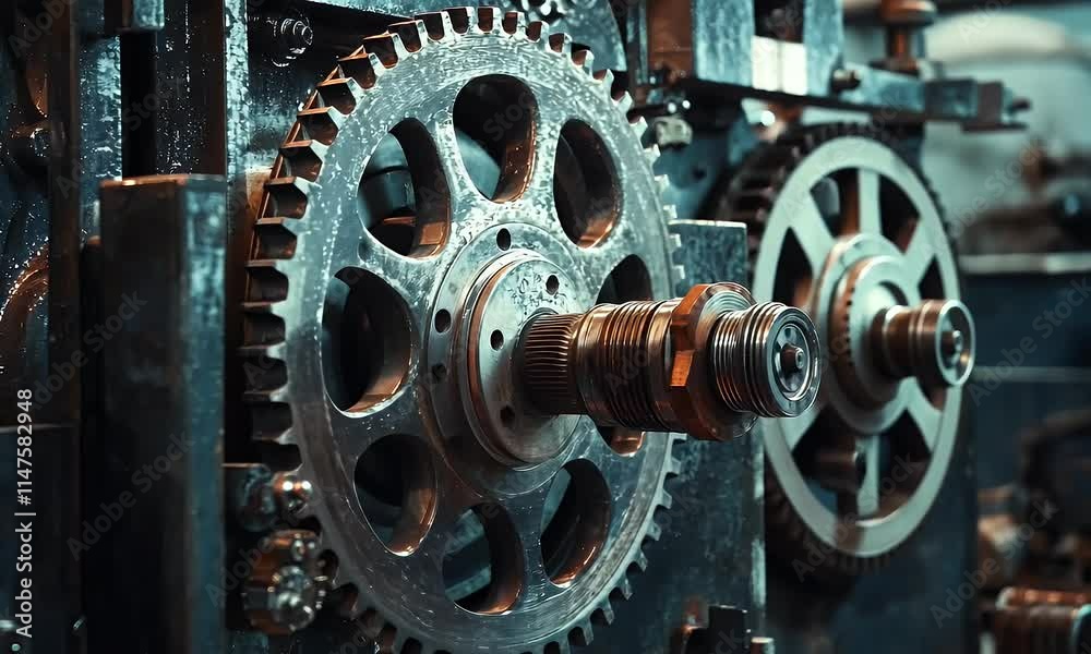 Close-up of intricate gears and machinery showcasing industrial design and functionality. Close-up of intricate gears and machinery showcasing industrial design and functionality.