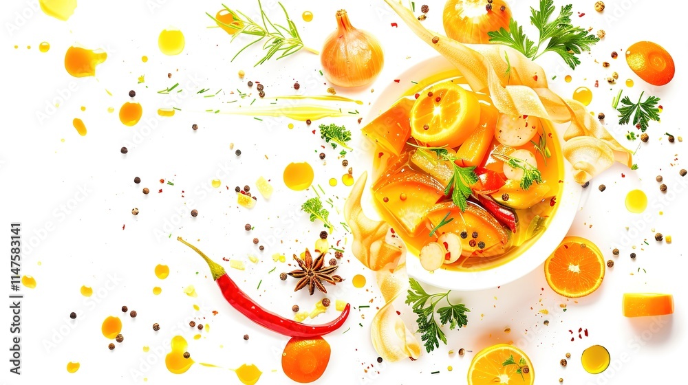 The Appealing Vegetable Soup Isolated on White Background: A Hearty and Nourishing Dish Presented with Visual Charm. The Appealing Vegetable Soup Isolated on White Background: A Hearty and Nourishing Dish Presented with Visual Charm.