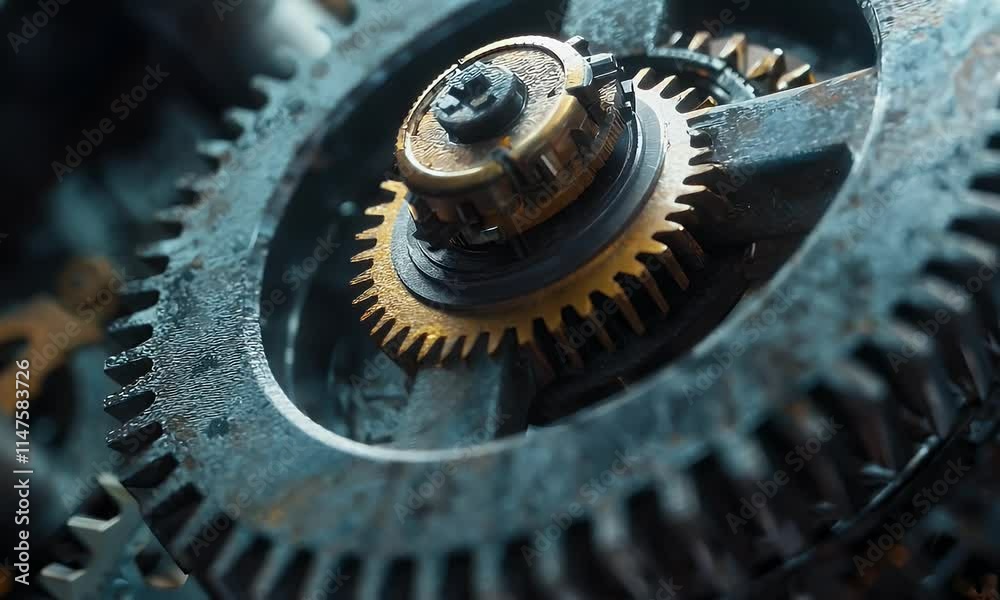 Close-up of intricate metallic gears showcasing engineering and mechanical design. Close-up of intricate metallic gears showcasing engineering and mechanical design.