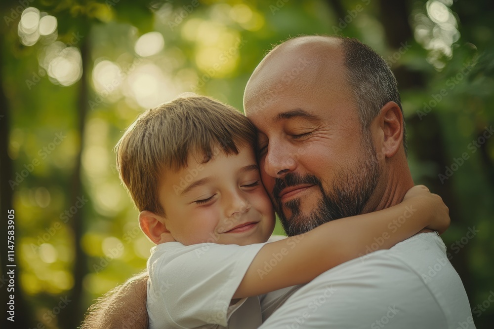 Father and son bonding happily in nature sharing quality time. Father and son bonding happily in nature sharing quality time.
