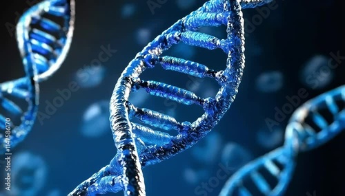 A DNA molecule, symbolizing science, genetics, and the building blocks of life, with blue DNA background