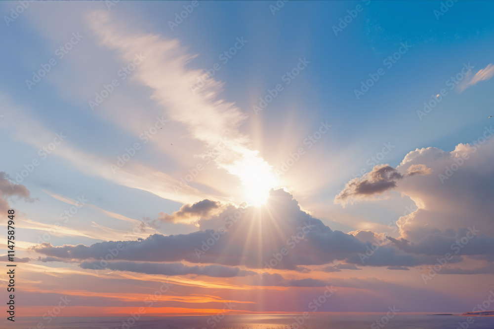 Fototapeta premium Radiant Sunset Sky with Golden Sun Rays