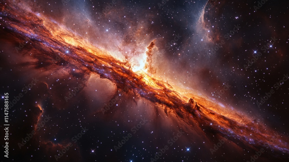 Cosmic nebula, fiery orange, scattered stars. Cosmic nebula, fiery orange, scattered stars.