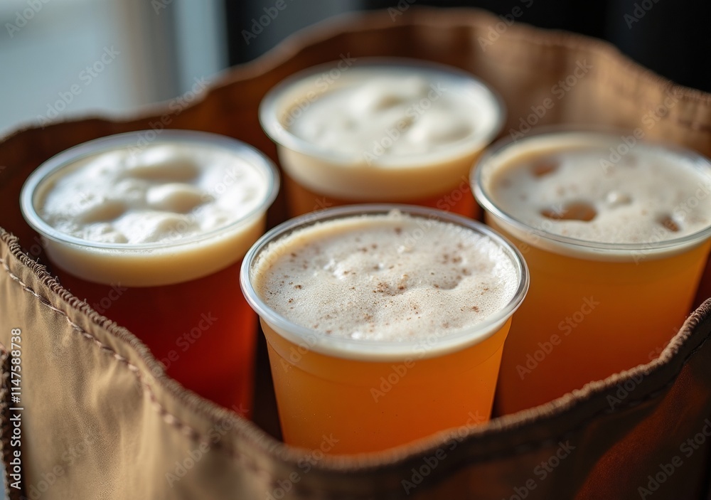 Refreshing craft beers served in clear cups on a warm afternoon Refreshing craft beers served in clear cups on a warm afternoon