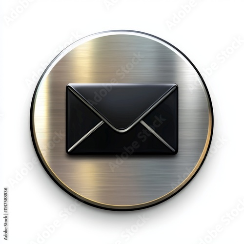 a sleek round metallic email icon - isolated on white background