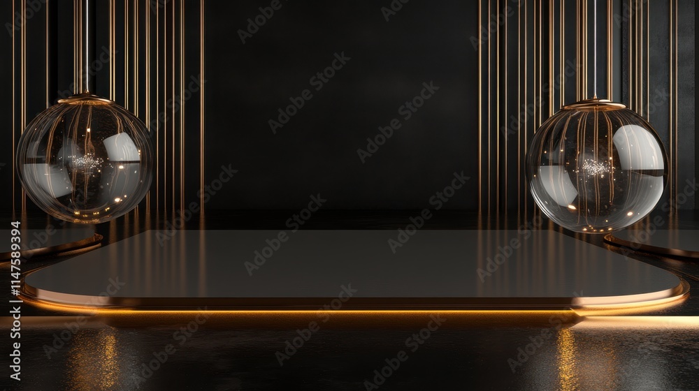 Elegant Black Gold Display Platform With Lights Elegant Black Gold Display Platform With Lights