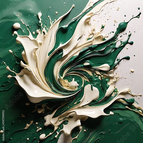 Dynamic Green and White Paint Explosion Closeup photo