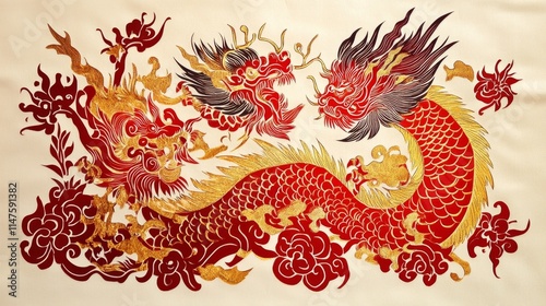Dragon dance celebration cultural festival traditional art vibrant colors close-up view symbol of power and luck