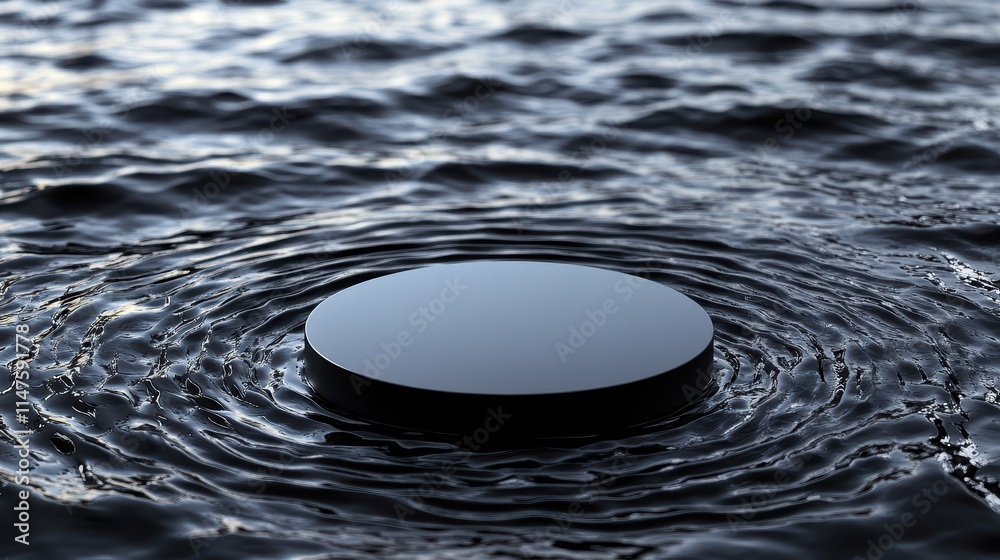 Dark Cylinder Floating On Dark Water Surface Dark Cylinder Floating On Dark Water Surface