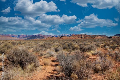 View of Zion National Park from Hurricane Cliffs Trail Near Virgin Utah.