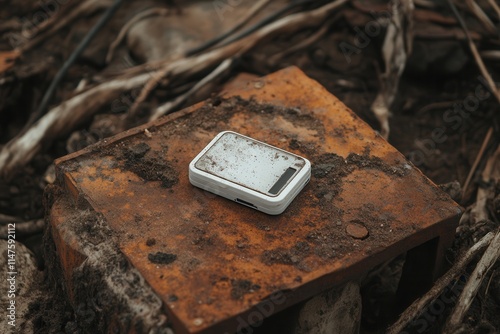 Tracking Device on a Rusty Surface in a Natural Setting photo