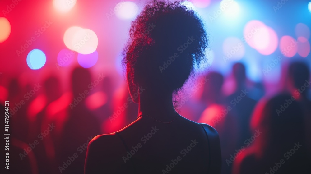 Silhouette of a person in vibrant nightclub lights. Silhouette of a person in vibrant nightclub lights.
