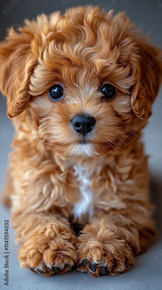 A cute, fluffy puppy with curly fur gazing curiously at the camera. A cute, fluffy puppy with curly fur gazing curiously at the camera.