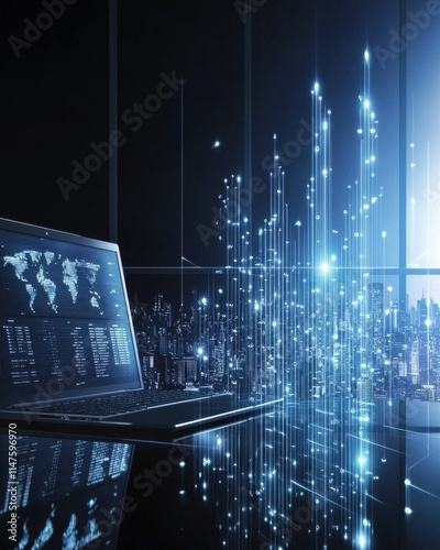 Investment banking deals and ipo preparation in a sleek urban environment with digital analytics