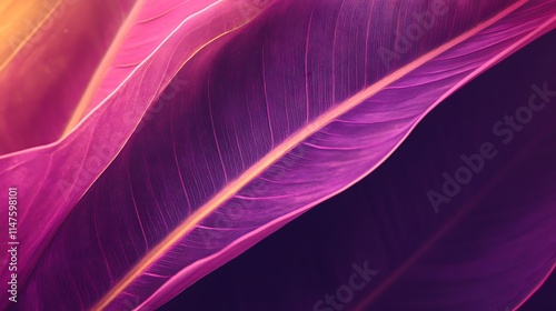 Abstract close-up of vibrant purple and pink leaf texture with light.