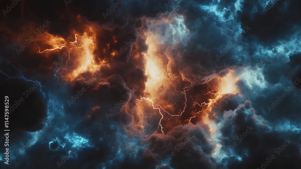 Fototapeta premium natural disaster that is happening in the sky black clouds accompanied by lightning strikes