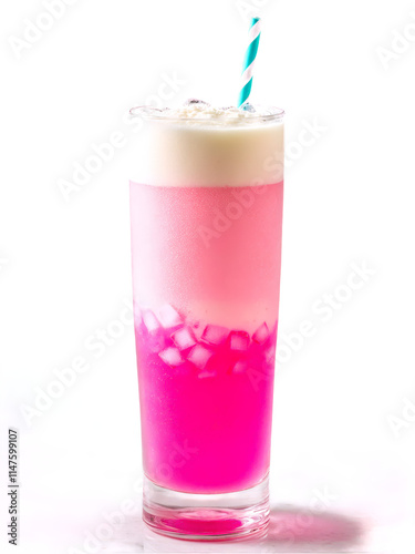 Malaysian Sirap Bandung tall glass with ice filled with rose syrup and milk creating sweet